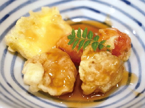 天ぷらの餡かけ三種盛り    650円