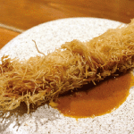シャコのカダイフ揚げ海老味噌ソース  650円Deep-Fried Squilla with Kadaif & Srimp paste Sauce ¥650
